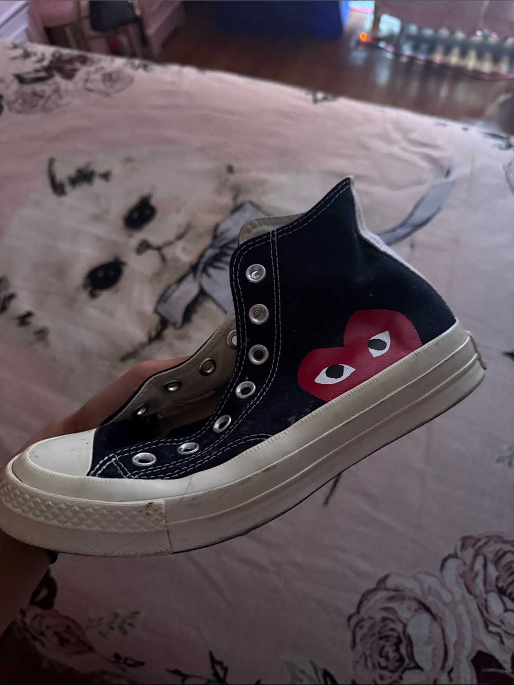 Comme des Garcons PLAY Black High-Top Sneakers with Red Heart